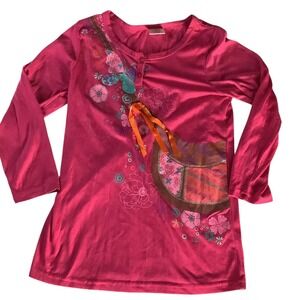 SWAK Girls Pink Graphic Tunic Top Shirt Sz 14/16 L Butterfly Flower Long Sleeve
